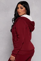 Womens Sherpa Lined Zip Front Hoodie, Burgundy, Size M
