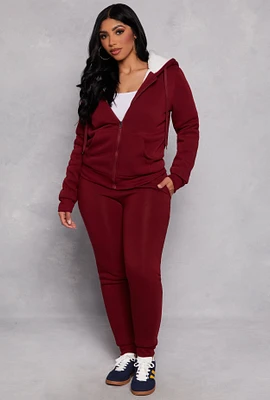Womens Fleece Drawstring Pocket Joggers, Burgundy, Size M