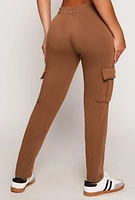 Womens Solid Cargo Pocket Pintuck Joggers, Brown, Size S