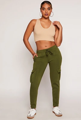 Womens Solid Cargo Pocket Pintuck Joggers,