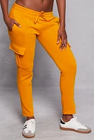 Womens Solid Cargo Pocket Pintuck Joggers, Yellow, Size S