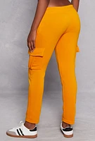 Womens Solid Cargo Pocket Pintuck Joggers, Yellow, Size S