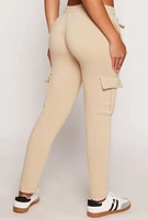 Womens Solid Cargo Pocket Pintuck Joggers, Khaki, Size S