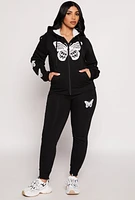 Womens Butterfly Graphic Sherpa Lined Zip Front Hoodie,