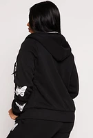 Womens Butterfly Graphic Sherpa Lined Zip Front Hoodie,