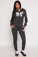 Womens Butterfly Graphic Sherpa Lined Zip Front Hoodie,