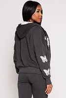 Womens Butterfly Graphic Sherpa Lined Zip Front Hoodie,