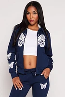 Womens Butterfly Graphic Sherpa Lined Zip Front Hoodie, S
