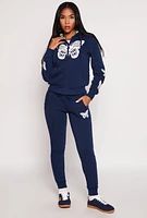 Womens Butterfly Graphic Sherpa Lined Zip Front Hoodie, S
