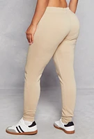 Womens Fleece Pintuck Drawstring High Waist Joggers, Khaki,