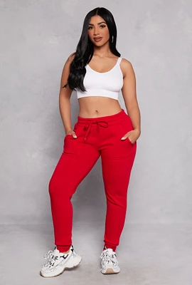 Womens Fleece Pocket Joggers, Red, Size L
