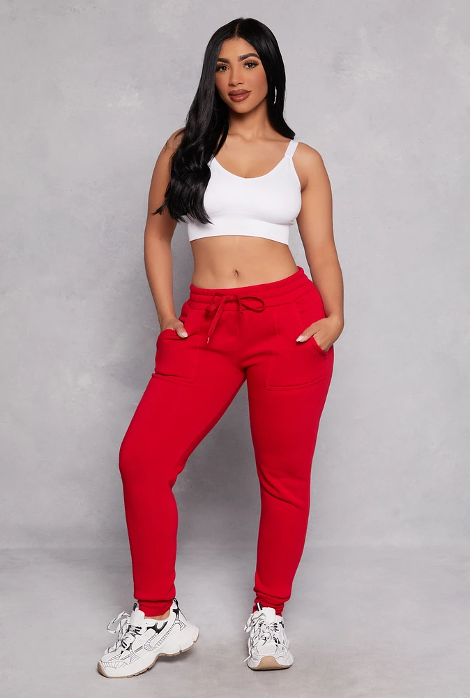 Womens Fleece Pocket Joggers, Red, Size M