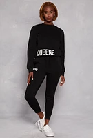 Womens Queene Puff Print Fleece Lined Sweatshirt,
