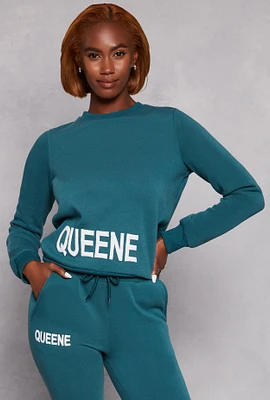 Womens Queene Puff Print Fleece Lined Sweatshirt, Green, Size S