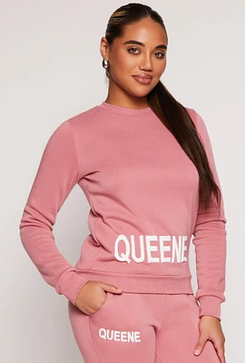 Womens Queene Puff Print Fleece Lined Sweatshirt, Pink, Size S