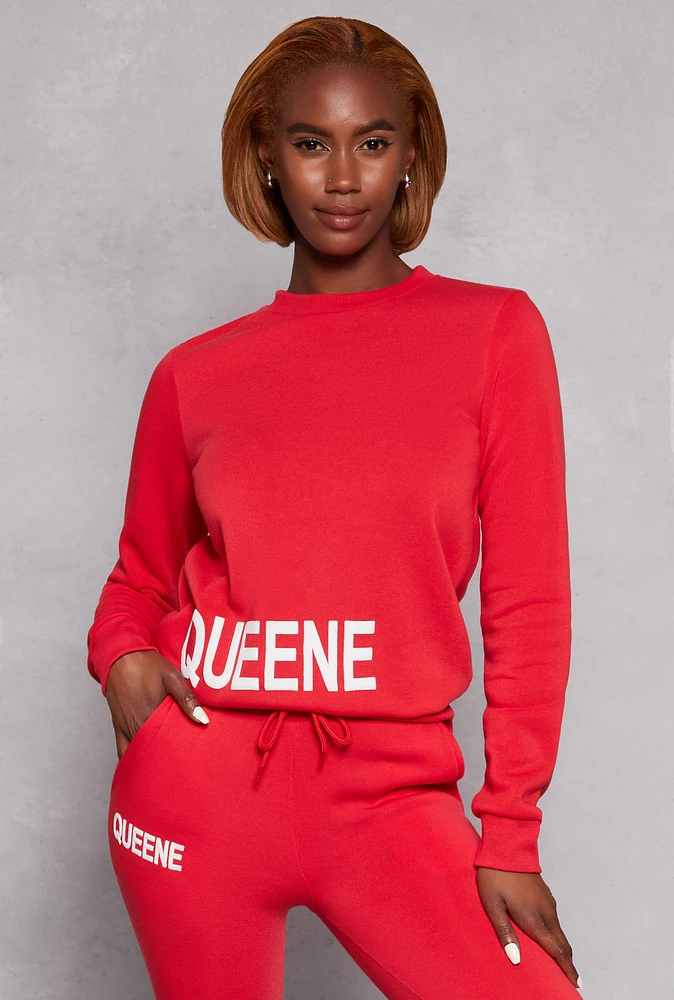 Womens Queene Puff Print Fleece Lined Sweatshirt, Red, Size L