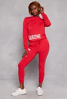 Womens Queene Puff Print Fleece Lined Sweatshirt, Red, Size L