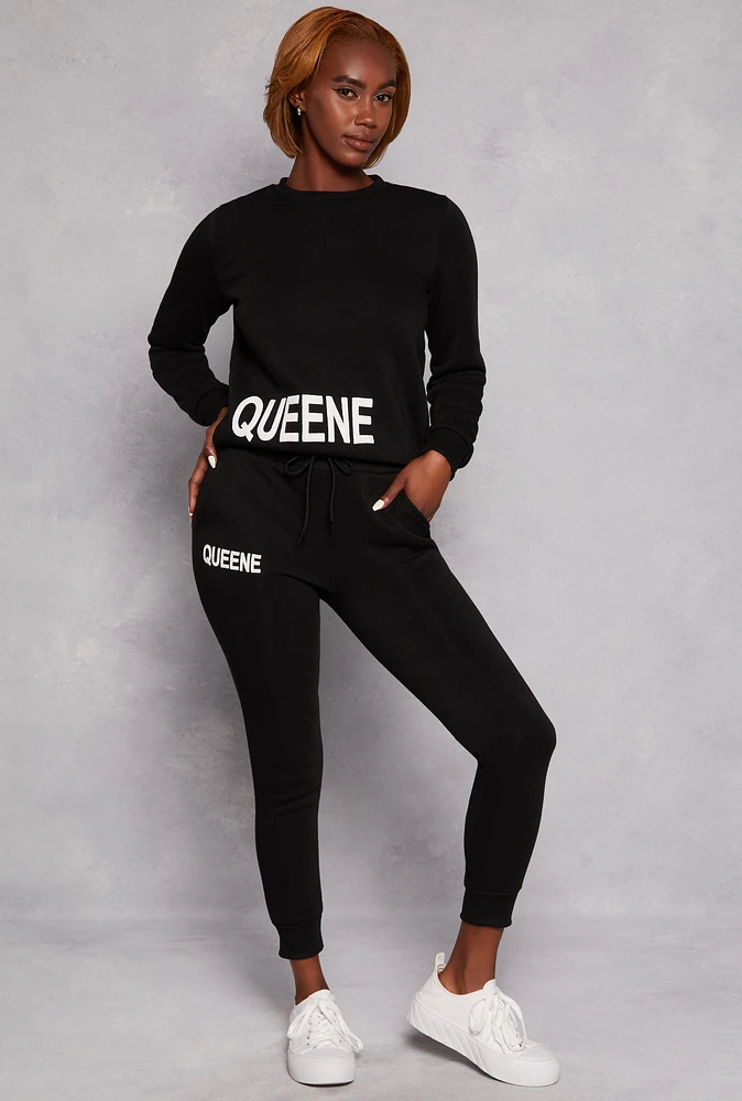 Womens Queene Graphic Fleece Drawstring Joggers,