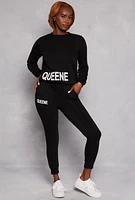 Womens Queene Graphic Fleece Drawstring Joggers,