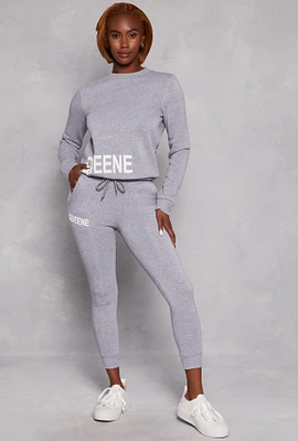 Womens Queene Graphic Fleece Drawstring Joggers, Grey, Size XL