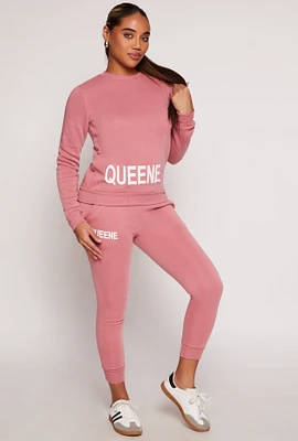 Womens Queene Graphic Fleece Drawstring Joggers,