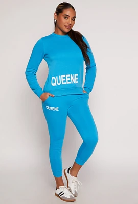 Womens Queene Graphic Fleece Drawstring Joggers,