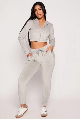 Womens Velour Drawstring Joggers, Grey, Size M