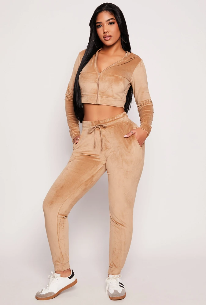 Womens Velour Drawstring Joggers, Brown, Size M