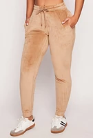 Womens Velour Drawstring Joggers, Brown, Size M
