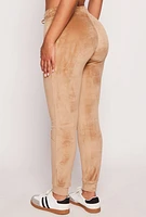Womens Velour Drawstring Joggers, Brown, Size M