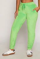 Womens Velour Drawstring Joggers, Green, Size M