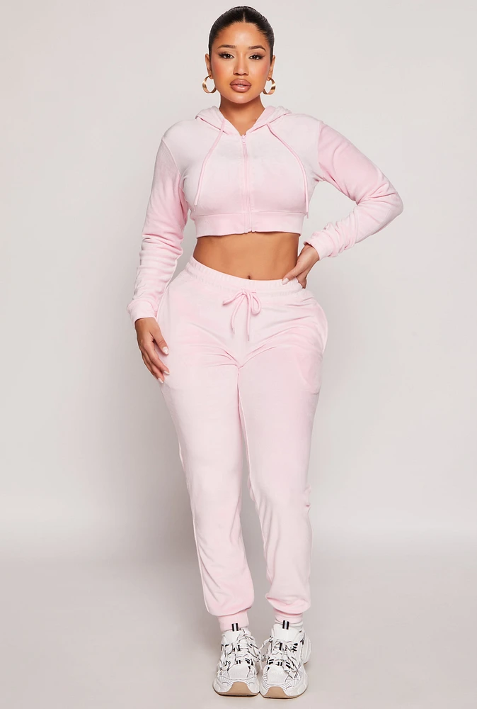 Womens Velour Drawstring Joggers, Pink, Size L