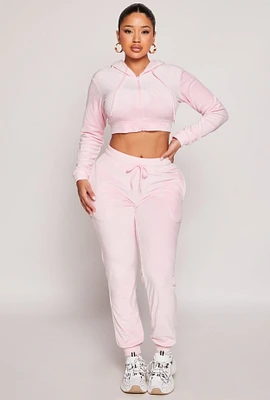 Womens Velour Drawstring Joggers, Pink, Size L