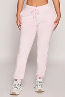 Womens Velour Drawstring Joggers, Pink, Size L