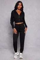 Womens French Terry Varsity Stripe Hooded Sweatshirt, Black, Size M