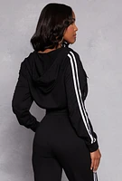Womens French Terry Varsity Stripe Hooded Sweatshirt, Black, Size M