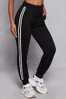 Womens French Terry Varsity Stripe Drawstring Joggers, Black, Size S