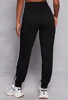 Womens French Terry Varsity Stripe Drawstring Joggers, Black, Size S