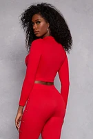 Womens Laser Cut Detail Rhinestone Seamless Crop Top, Red,