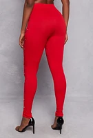 Womens Laser Cut Detail Rhinestone Seamless Leggings, Red, Size S-M