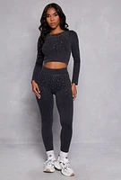 Womens Seamless Rhinestone High Waisted Leggings, Black, Size M-L