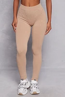 Womens Seamless Rhinestone High Waisted Leggings, Khaki, Size S-M