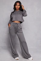 Womens High Waist Drawstring Wide Leg Sweatpants, Grey, Size M