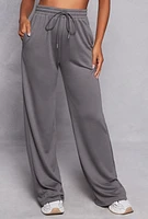 Womens High Waist Drawstring Wide Leg Sweatpants, Grey, Size M