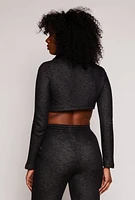 Womens Double Buckle Zip Front Crop Top, Black,