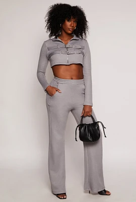 Womens Fleece High Waist Pants, Grey, Size S