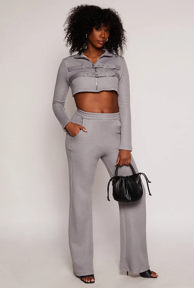 Womens Fleece High Waist Pants, Grey, Size M