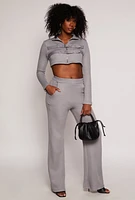Womens Fleece High Waist Pants, Grey, Size M