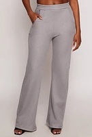 Womens Fleece High Waist Pants, Grey, Size S