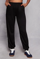 Womens French Terry Pull On Joggers, Black, Size L